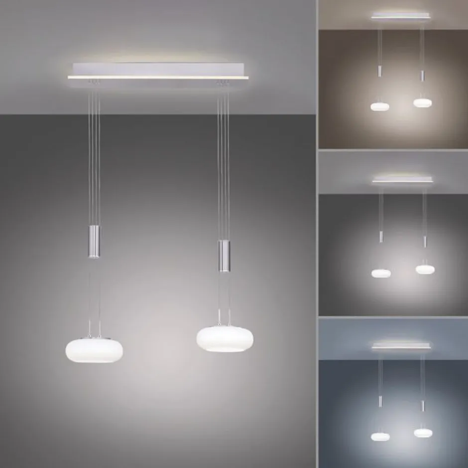 Paul Neuhaus LED Hängelampe Glas in Stahl 2-flammig Fernbedienung< Hängelampen|Bürolampen