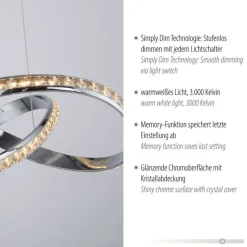Paul Neuhaus LED Hängelampe in Chrom dimmbar 30 W L:57 cm elegant< Hängelampen|Bürolampen