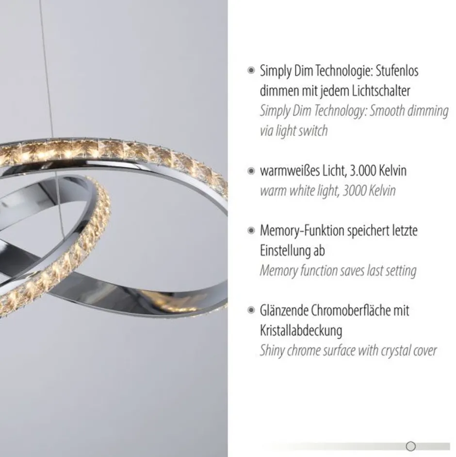 Paul Neuhaus LED Hängelampe in Chrom dimmbar 30 W L:57 cm elegant< Hängelampen|Bürolampen