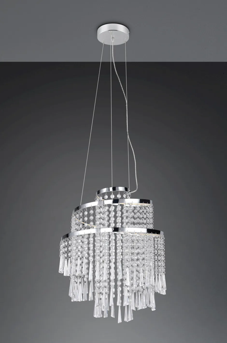 Hängelampen|Wohnzimmerlampen*Trio Reality LED Hängelampe mit Fernbedienung dimmbar Chrom Acryl