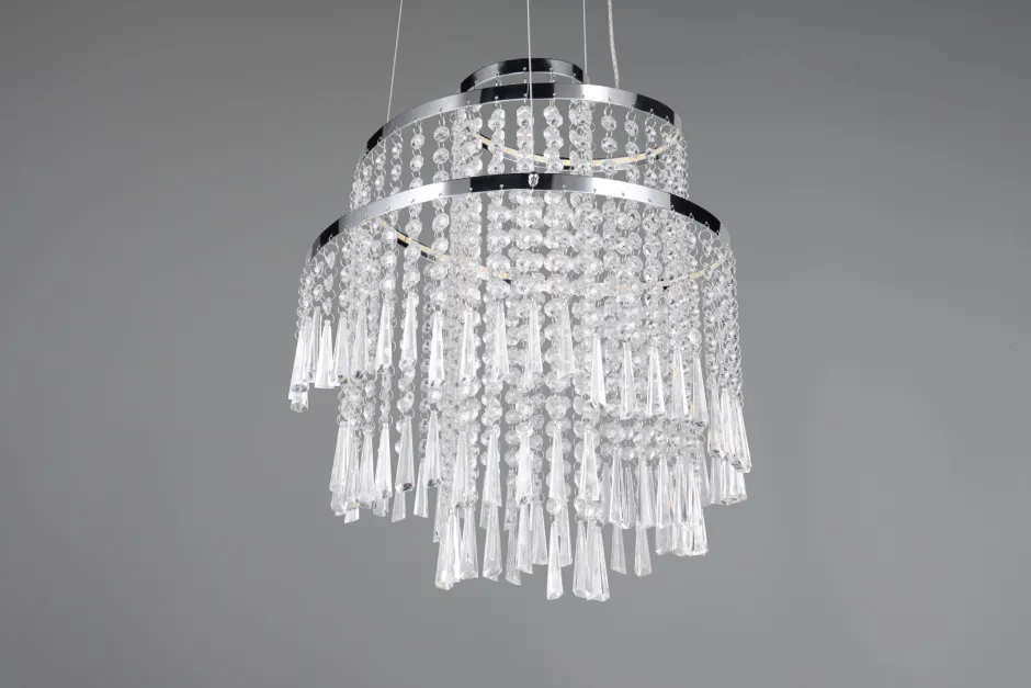 Hängelampen|Wohnzimmerlampen*Trio Reality LED Hängelampe mit Fernbedienung dimmbar Chrom Acryl