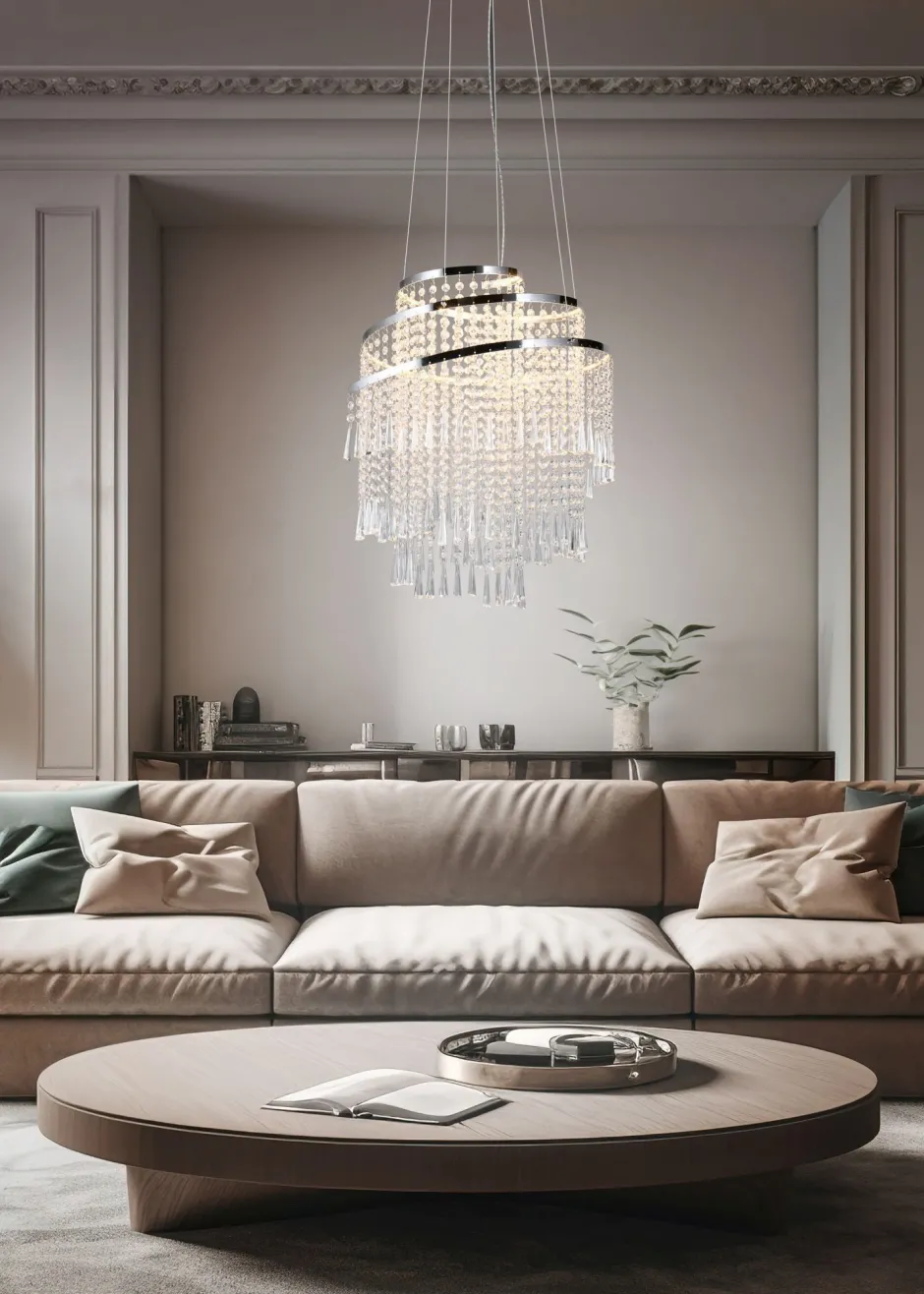 Hängelampen|Wohnzimmerlampen*Trio Reality LED Hängelampe mit Fernbedienung dimmbar Chrom Acryl