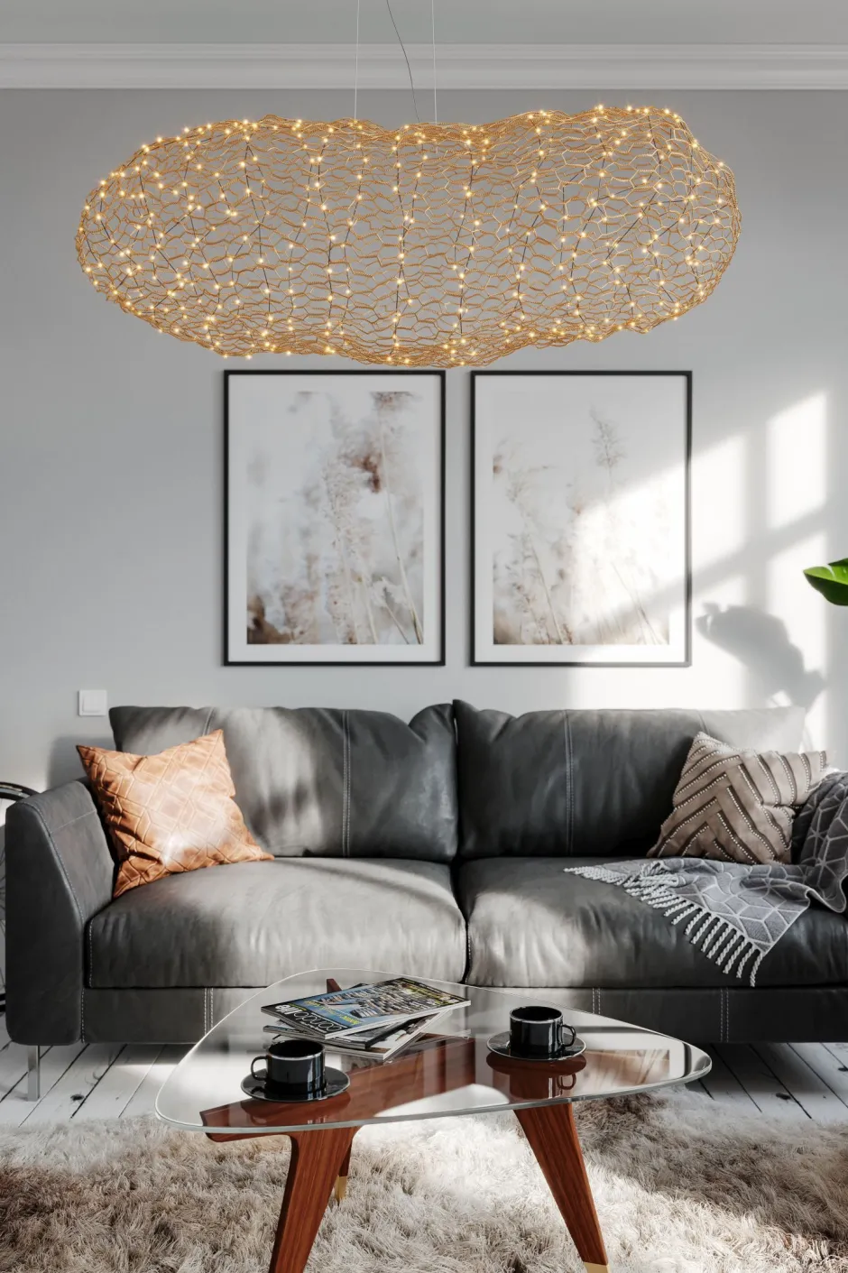 By Rydéns LED Hängelampe Modern 115 cm lang Draht Schirm in Gold< Hängelampen|Led Lampen