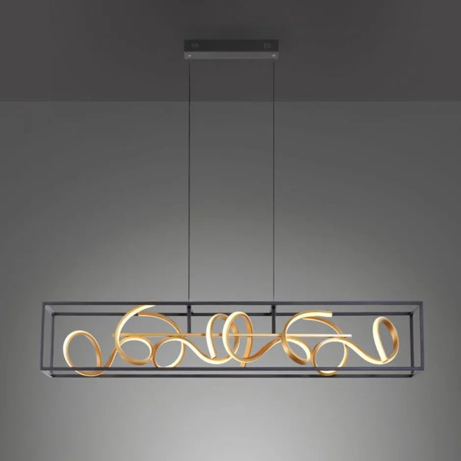 Paul Neuhaus LED Hängelampe Schwarz Gold Metall L:110 cm dimmbar< Hängelampen|Bürolampen