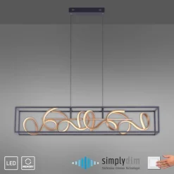 Paul Neuhaus LED Hängelampe Schwarz Gold Metall L:110 cm dimmbar< Hängelampen|Bürolampen