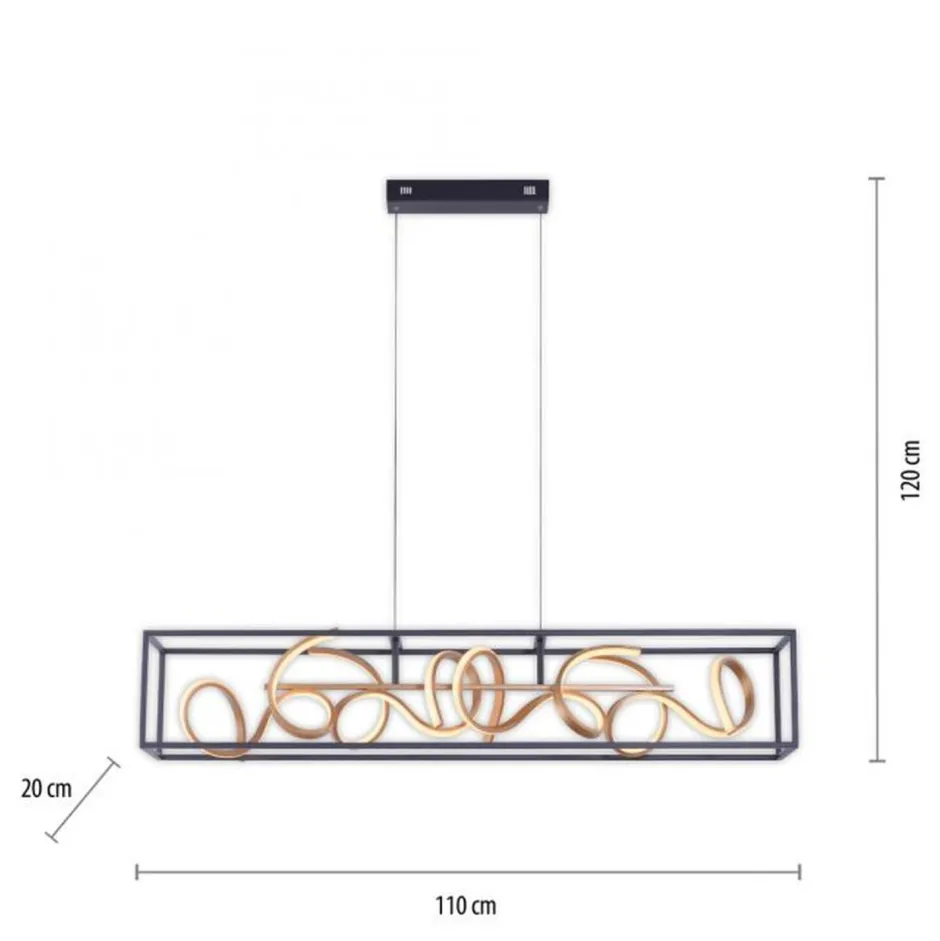 Paul Neuhaus LED Hängelampe Schwarz Gold Metall L:110 cm dimmbar< Hängelampen|Bürolampen