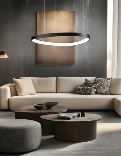 Eco-Light LED Hängelampe Schwarz Ring B:65 cm 3000/4000/6500 K< Wohnzimmerlampen|Metall Lampen