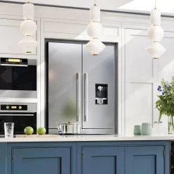 Hängelampen|Led Lampen*Elstead LED Hängeleuchte Glas Metall B: 19,8cm Modern Weiß Gold antik