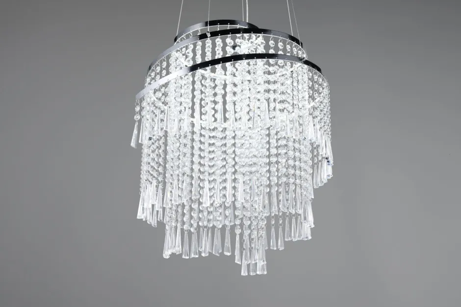 Trio Reality LED Hängeleuchte mit Fernbedienung dimmbar Chrom Acryl< Hängelampen|Wohnzimmerlampen