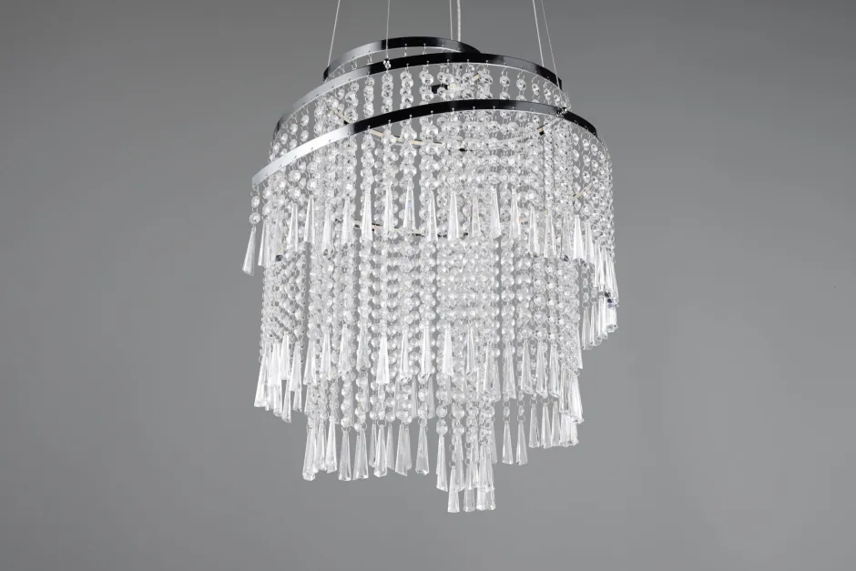 Trio Reality LED Hängeleuchte mit Fernbedienung dimmbar Chrom Acryl< Hängelampen|Wohnzimmerlampen