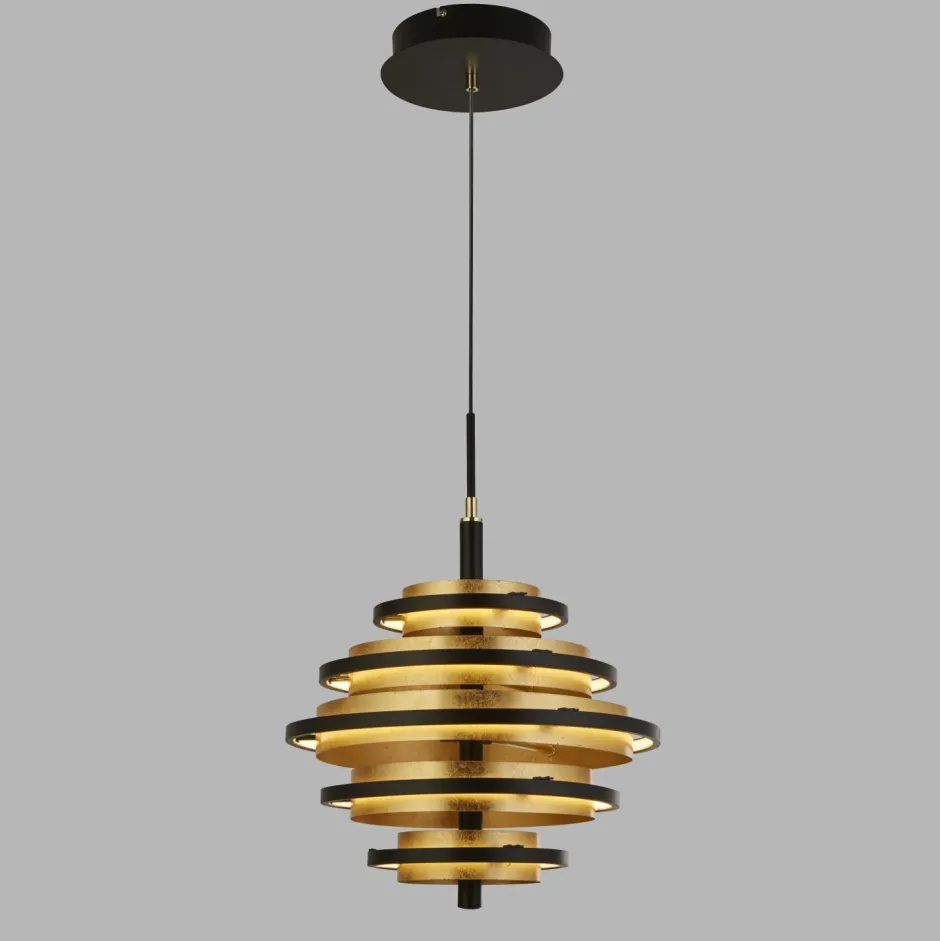 Searchlight LED Hängeleuchte Schwarz Gold 2700 K rund Ø 40 cm Metall< Hängelampen|Led Lampen