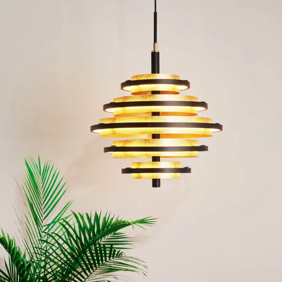 Searchlight LED Hängeleuchte Schwarz Gold 2700 K rund Ø 40 cm Metall< Hängelampen|Led Lampen