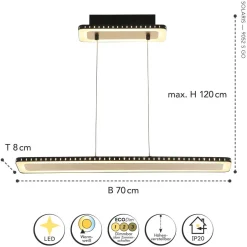 Wohnzimmerlampen|Metall Lampen*Eco-Light LED Pendelleuchte Aluminium Gold Schwarz 3000 K 70 cm