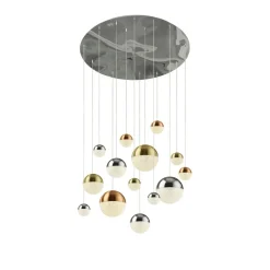 Hängelampen|Led Lampen*Searchlight LED Pendelleuchte D: 70 cm in Chrom Kupfer Messing