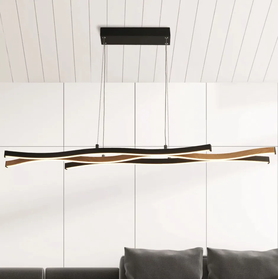 Searchlight LED Pendelleuchte dimmbar Schwarz Metall 108 cm Wellen< Bürolampen|Esszimmer Lampen