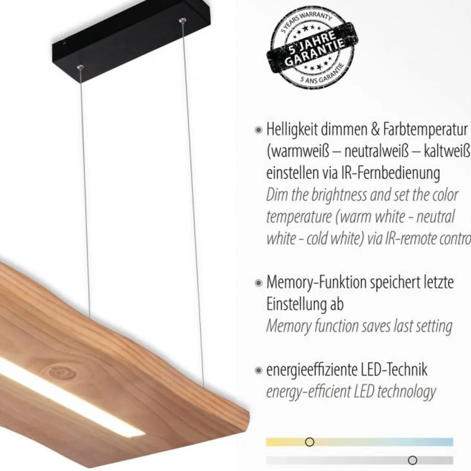 Paul Neuhaus LED Pendelleuchte Holz Fernbedienung L:120 cm dimmbar< Wohnzimmerlampen|Holzlampen