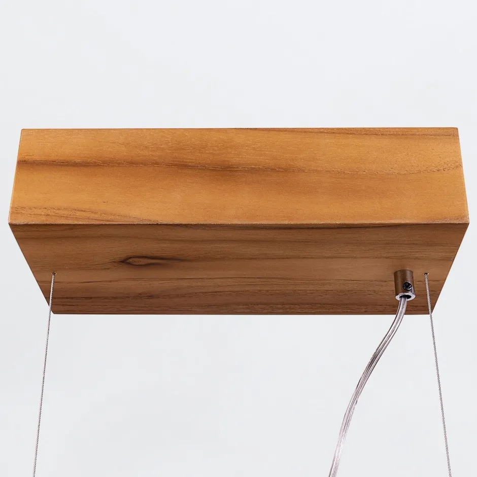 Hängelampen|Wohnzimmerlampen*Elstead LED Pendelleuchte Holz Furnier Teak 3000 K 127 cm lang