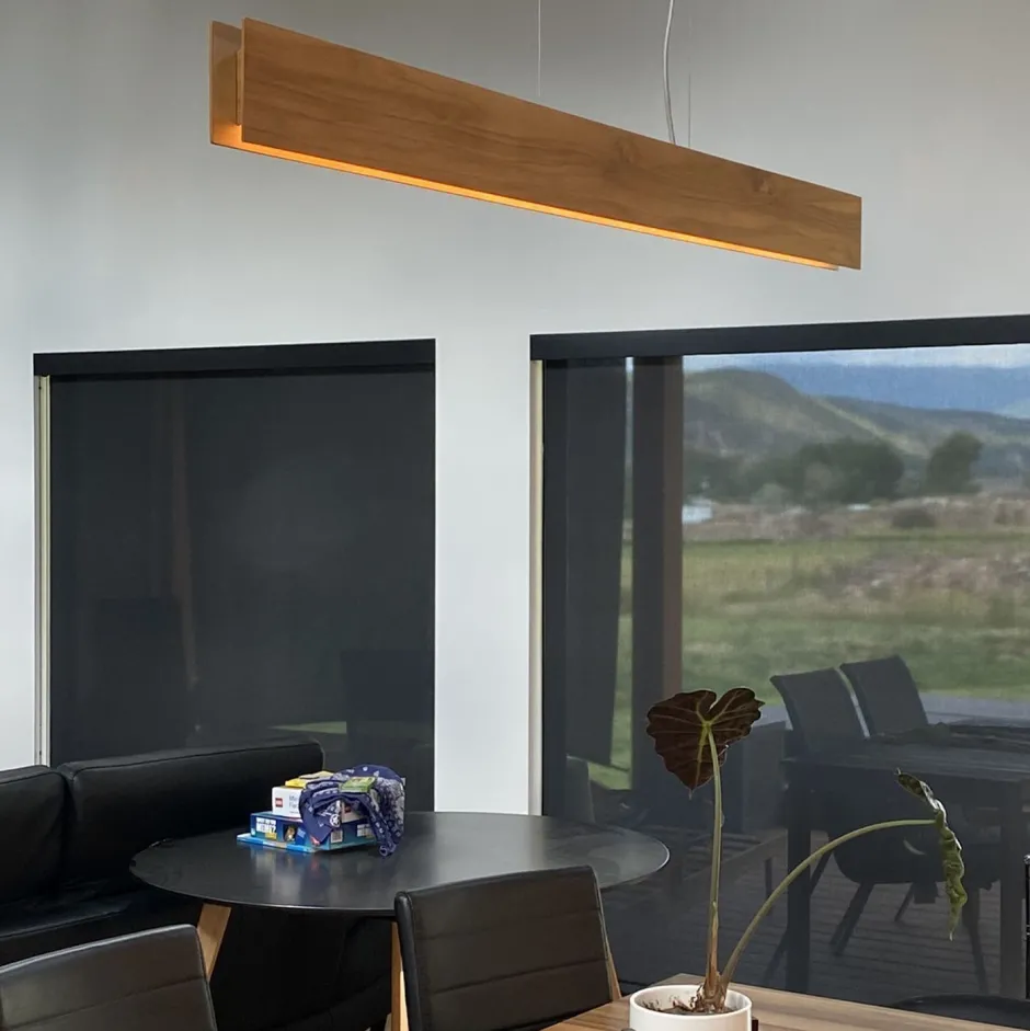 Hängelampen|Wohnzimmerlampen*Elstead LED Pendelleuchte Holz Furnier Teak 3000 K 127 cm lang