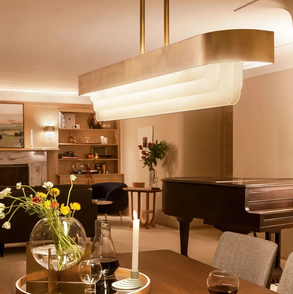 Hängelampen|Led Lampen*Elstead LED Pendelleuchte Metall Glas L: 92,5 cm in Messing