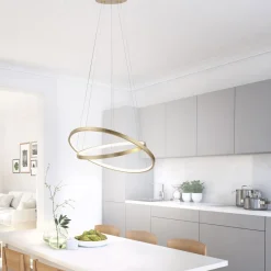 Just Light LED Pendelleuchte Ringe in Gold Metall Ø50 cm 3000 K< Hängelampen|Bürolampen