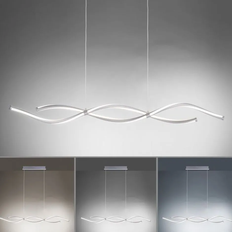 Hängelampen|Bürolampen*Paul Neuhaus LED Pendelleuchte Wellen in Stahl dimmbar 35 W 108 cm