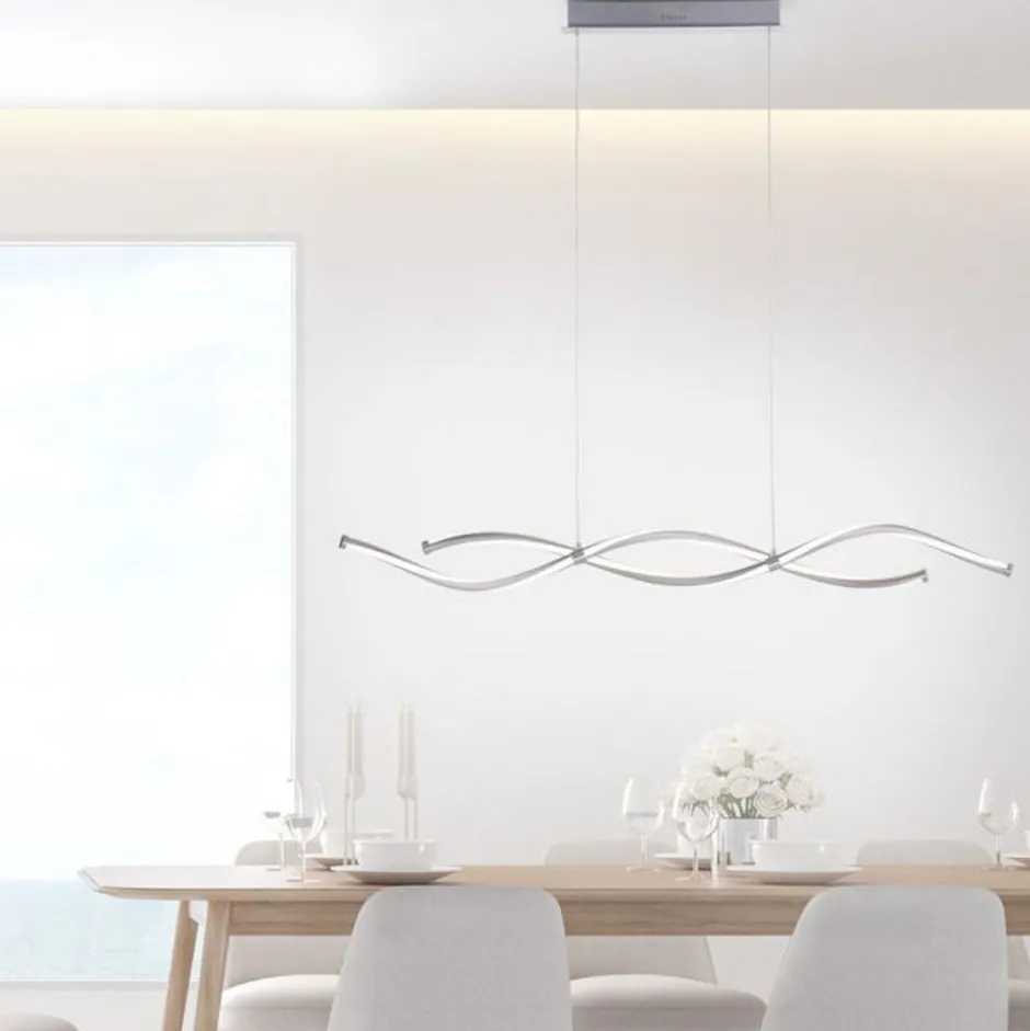 Hängelampen|Bürolampen*Paul Neuhaus LED Pendelleuchte Wellen in Stahl dimmbar 35 W 108 cm