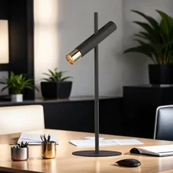 Metall Lampen|Bürolampen*Searchlight LED Schreibtischlampe Schwarz Gold 3000 K 50,5 cm