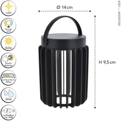 Eco-Light LED Solar Tischlampe Schwarz klein 18,6 cm IP44 tragbar< Solarleuchten|Led Außenleuchten