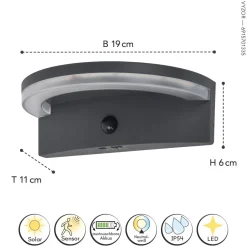Eco-Light LED Solar Wandlampe Bewegungsmelder IP44 B:19 cm 4000 K< Solarleuchten|Led Außenleuchten