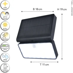 Solarleuchten|Led Außenleuchten*Eco-Light LED Solar Wandlampe Bewegungsmelder dimmbar 8 W IP44