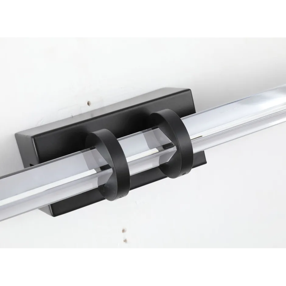 Flurlampen|Metall Lampen*Searchlight LED Spiegelleuchte Metall Glas Schwarz IP44 B:46,5 cm