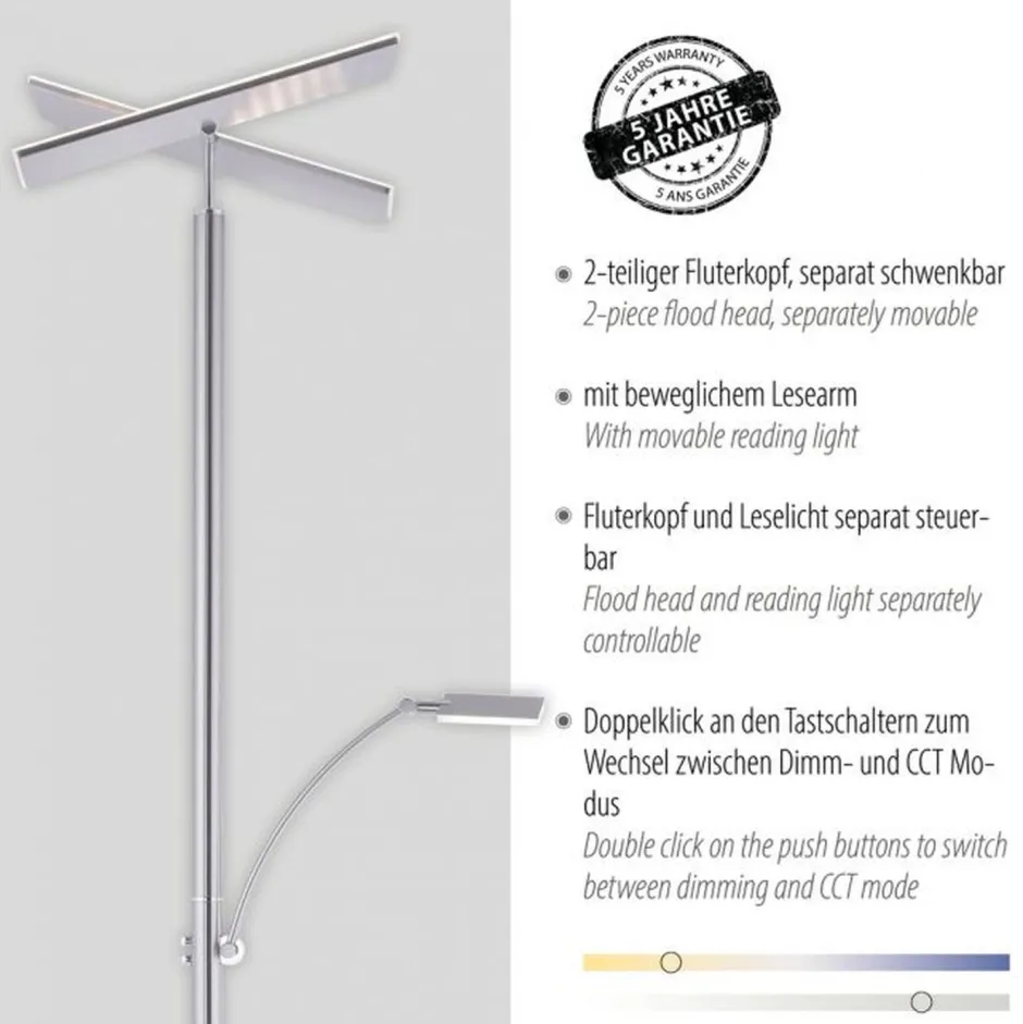 Wohnzimmerlampen|Metall Lampen*Paul Neuhaus LED Stehlampe dimmbar Leselicht in Stahl Glas 199 cm