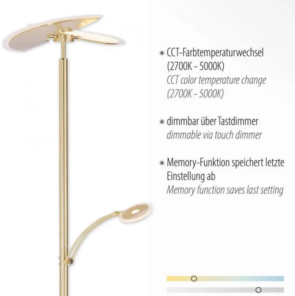 Paul Neuhaus LED Stehlampe Leselicht in Messing Glas 200 cm dimmbar< Wohnzimmerlampen|Metall Lampen