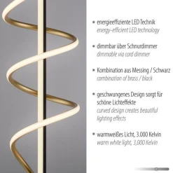 Just Light LED Stehleuchte dimmbar 144 cm 3000 lm Schwarz Messing< Wohnzimmerlampen|Metall Lampen