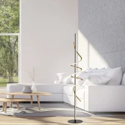 Just Light LED Stehleuchte dimmbar 144 cm 3000 lm Schwarz Messing< Wohnzimmerlampen|Metall Lampen