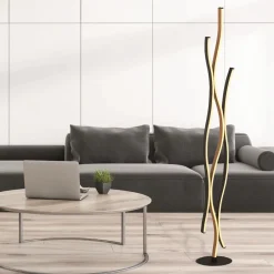 Led Lampen|Metall Lampen*Searchlight LED Stehleuchte dimmbar Wellen Schwarz Natur 138,5 cm