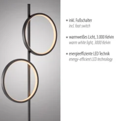 Just Light LED Stehleuchte Schwarz Metall Ringe 151 cm 1290 lm< Wohnzimmerlampen|Metall Lampen