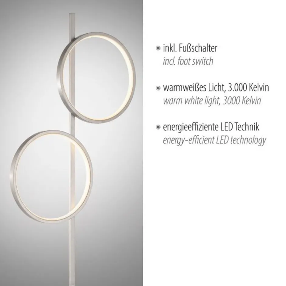 Wohnzimmerlampen|Metall Lampen*Just Light LED Stehleuchte Silber Metall Ringe 151 cm 1290 lm 10 W