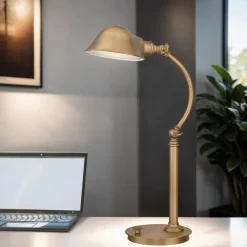 Led Lampen|Bürolampen*Elstead LED Tischlampe dimmbar 53cm verstellbar in Messing antik