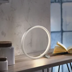Just Light LED Tischlampe Silber Metall Ring H:25,5 cm 3000 K 10 W< Wohnzimmerlampen|Schlafzimmer Lampen