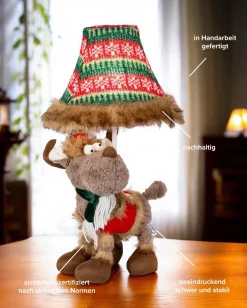 Wohnzimmerlampen|Kinderzimmerlampen*Happy Lamps LED Tischlampe Weihnachten Rentier 51 cm Beige Rot Grün