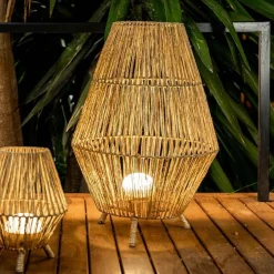 Wegeleuchten|Moderne Außenleuchten*Newgarden LED Tischleuchte außen IP54 72 cm Rattan Dimmer Fernbedienung