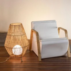 Wegeleuchten|Moderne Außenleuchten*Newgarden LED Tischleuchte außen IP54 72 cm Rattan Dimmer Fernbedienung