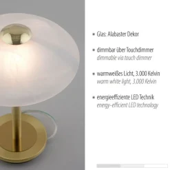 Wohnzimmerlampen|Schlafzimmer Lampen*Paul Neuhaus LED Tischleuchte dimmbar in Messing Alabasterglas 3 W