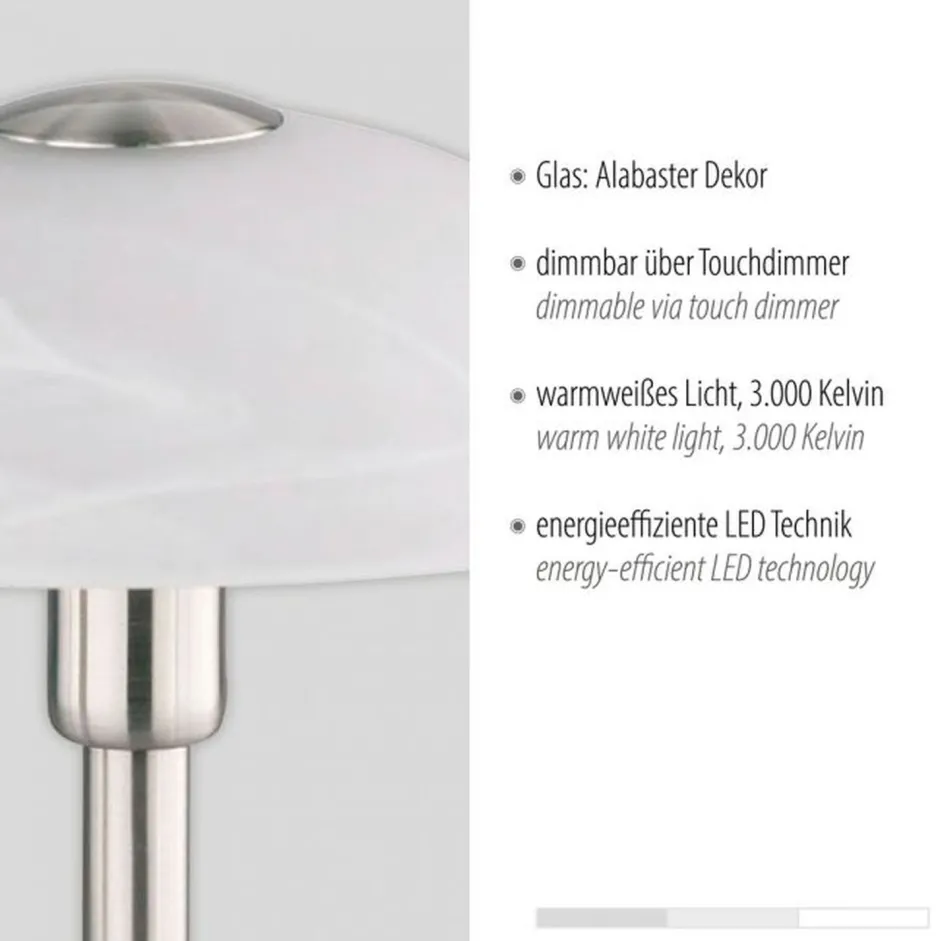 Paul Neuhaus LED Tischleuchte dimmbar in Silber Alabasterglas 28 cm< Wohnzimmerlampen|Schlafzimmer Lampen