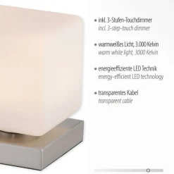 Wohnzimmerlampen|Schlafzimmer Lampen*Paul Neuhaus LED Tischleuchte Glas 16 cm 5 W 580 lm dimmbar in Stahl