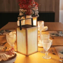 Metall Lampen|Moderne Außenleuchten*Newgarden LED Tischleuchte Holz Metall 24 cm IP54 2700K kabellos Outdoor