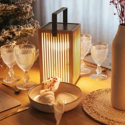 Metall Lampen|Moderne Außenleuchten*Newgarden LED Tischleuchte Holz Metall 24 cm IP54 2700K kabellos Outdoor