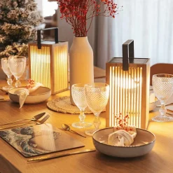 Metall Lampen|Moderne Außenleuchten*Newgarden LED Tischleuchte Holz Metall 24 cm IP54 2700K kabellos Outdoor