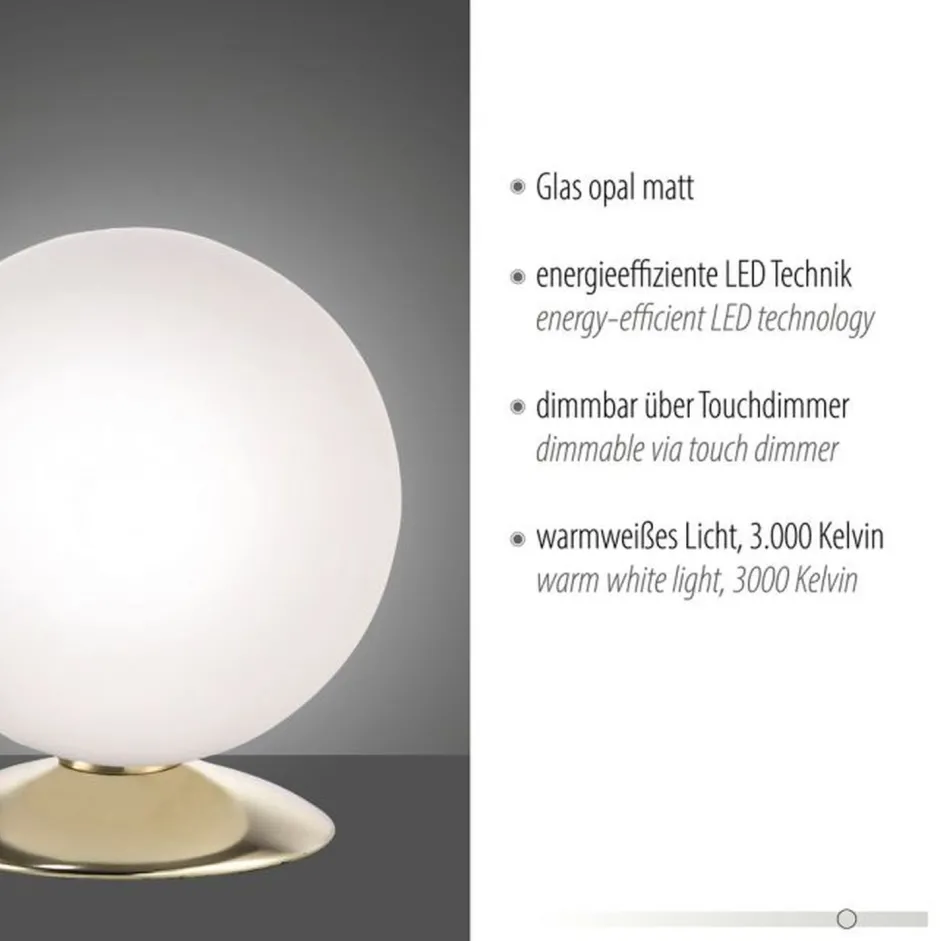 Paul Neuhaus LED Tischleuchte in Messing Glasschirm 3000 K dimmbar< Wohnzimmerlampen|Schlafzimmer Lampen